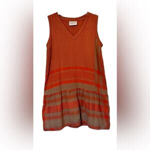 Cecilie Copenhagen Orange & Beige 100% Woven Cotten Mini Dress